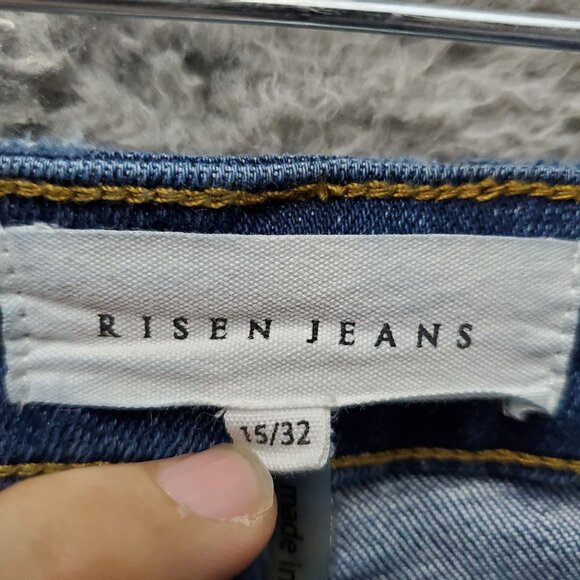 Risen Jeans Womens Jeans Size 15/32 Blue Distressed Flare Frayed Hem Stretch - Picture 2 of 11